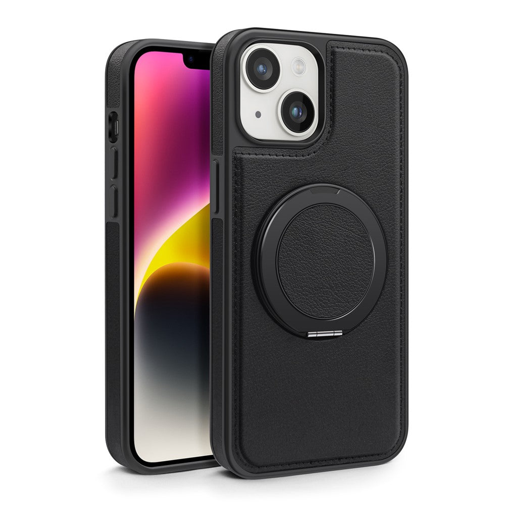 For iPhone 14 Plus Case with Ring Kickstand Compatible with MagSafe PU Leather Back Cover