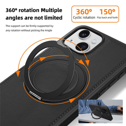 For iPhone 14 Plus Case with Ring Kickstand Compatible with MagSafe PU Leather Back Cover