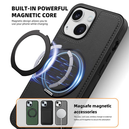 For iPhone 14 Plus Case with Ring Kickstand Compatible with MagSafe PU Leather Back Cover
