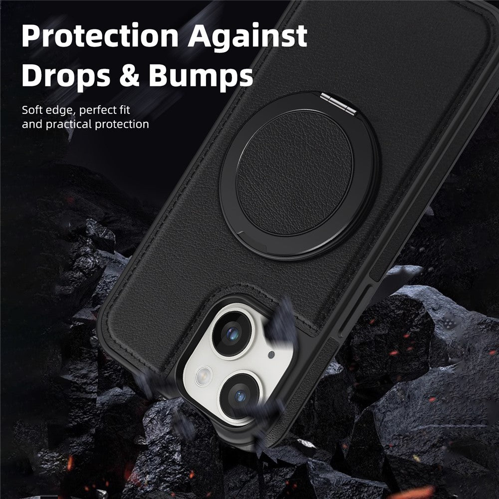For iPhone 14 Plus Case with Ring Kickstand Compatible with MagSafe PU Leather Back Cover