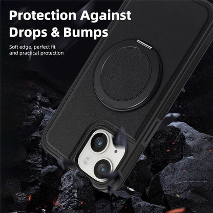 For iPhone 14 Plus Case with Ring Kickstand Compatible with MagSafe PU Leather Back Cover