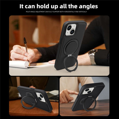For iPhone 14 Plus Case with Ring Kickstand Compatible with MagSafe PU Leather Back Cover