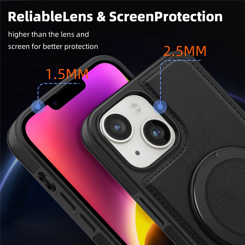 For iPhone 14 Plus Case with Ring Kickstand Compatible with MagSafe PU Leather Back Cover