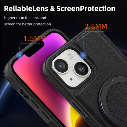 For iPhone 14 Plus Case with Ring Kickstand Compatible with MagSafe PU Leather Back Cover