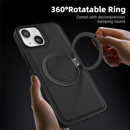 For iPhone 14 Plus Case with Ring Kickstand Compatible with MagSafe PU Leather Back Cover