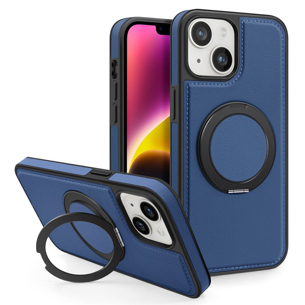 For iPhone 14 Plus Case with Ring Kickstand Compatible with MagSafe PU Leather Back Cover
