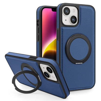For iPhone 14 Plus Case with Ring Kickstand Compatible with MagSafe PU Leather Back Cover