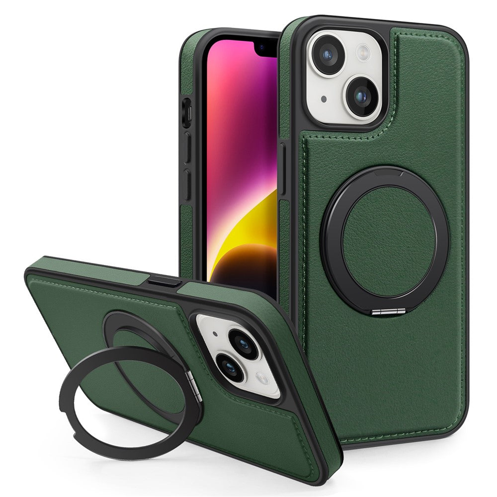 For iPhone 14 Plus Case with Ring Kickstand Compatible with MagSafe PU Leather Back Cover