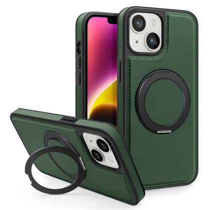 For iPhone 14 Plus Case with Ring Kickstand Compatible with MagSafe PU Leather Back Cover