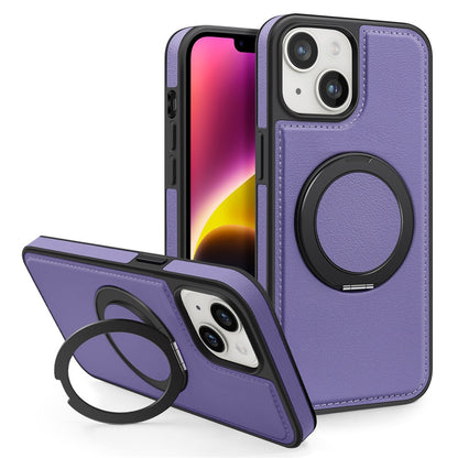 For iPhone 14 Plus Case with Ring Kickstand Compatible with MagSafe PU Leather Back Cover
