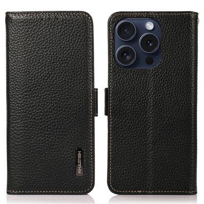 KHAZNEH For iPhone 16 Pro Max Wallet Case Genuine Cow Leather Phone Cover RFID Blocking