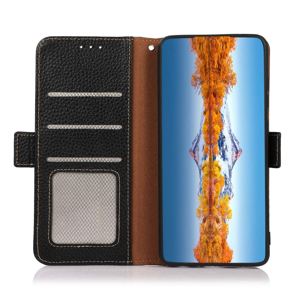 KHAZNEH For iPhone 16 Pro Max Wallet Case Genuine Cow Leather Phone Cover RFID Blocking