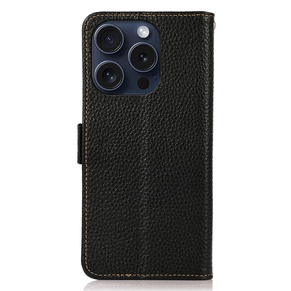 KHAZNEH For iPhone 16 Pro Max Wallet Case Genuine Cow Leather Phone Cover RFID Blocking