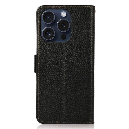 KHAZNEH For iPhone 16 Pro Max Wallet Case Genuine Cow Leather Phone Cover RFID Blocking