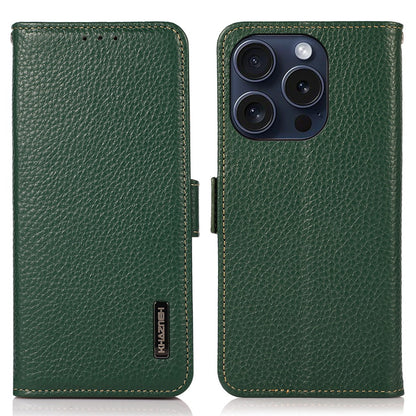 KHAZNEH For iPhone 16 Pro Max Wallet Case Genuine Cow Leather Phone Cover RFID Blocking