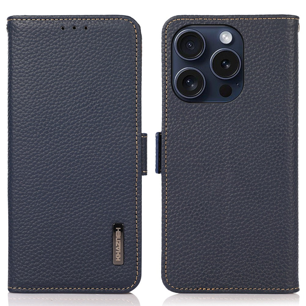 KHAZNEH For iPhone 16 Pro Max Wallet Case Genuine Cow Leather Phone Cover RFID Blocking