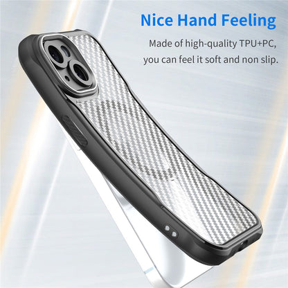 For iPhone 15 Plus / 14 Plus Magnetic Case Translucent Carbon Fiber Texture TPU+PC Phone Cover