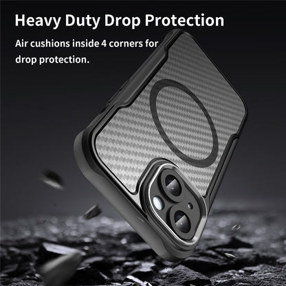 For iPhone 15 Plus / 14 Plus Magnetic Case Translucent Carbon Fiber Texture TPU+PC Phone Cover