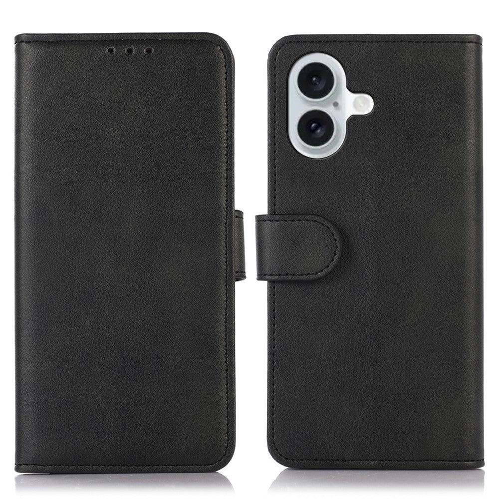 For iPhone 16 Case Cowhide Texture Leather Wallet Phone Cover with Magnetic Clasp