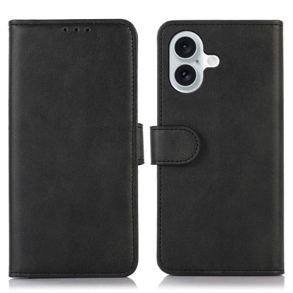 For iPhone 16 Case Cowhide Texture Leather Wallet Phone Cover with Magnetic Clasp