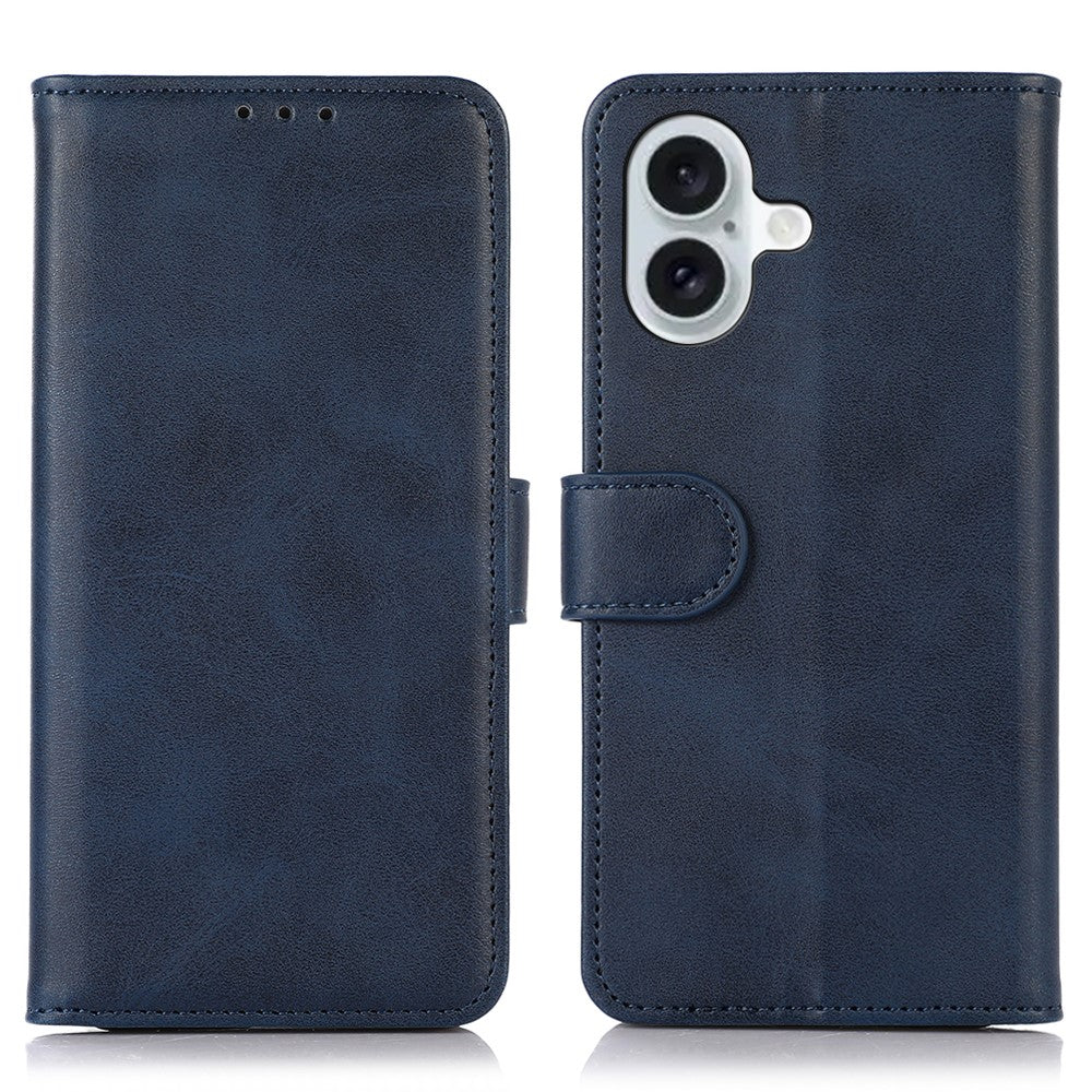 For iPhone 16 Case Cowhide Texture Leather Wallet Phone Cover with Magnetic Clasp