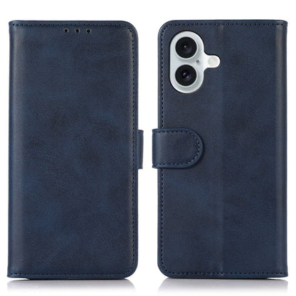 For iPhone 16 Case Cowhide Texture Leather Wallet Phone Cover with Magnetic Clasp