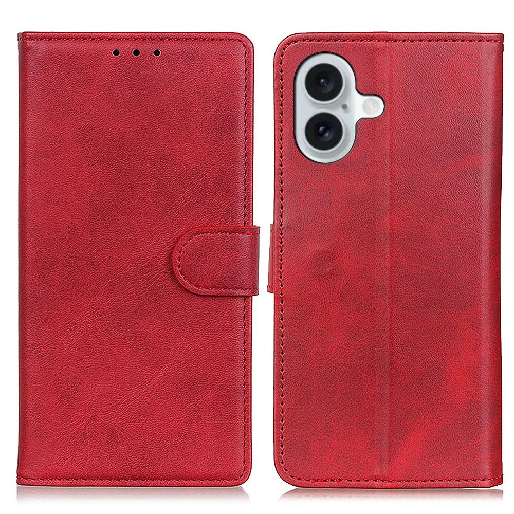 For iPhone 16 Wallet Case Cowhide Texture Anti-Scratch Leather Phone Cover
