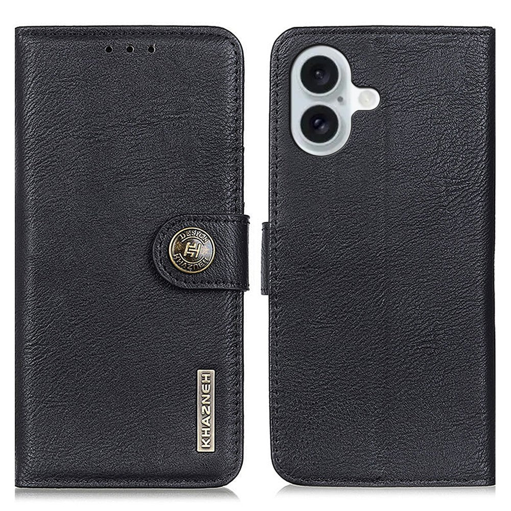 KHAZNEH For iPhone 16 Case Cowhide Texture Leather Phone Cover