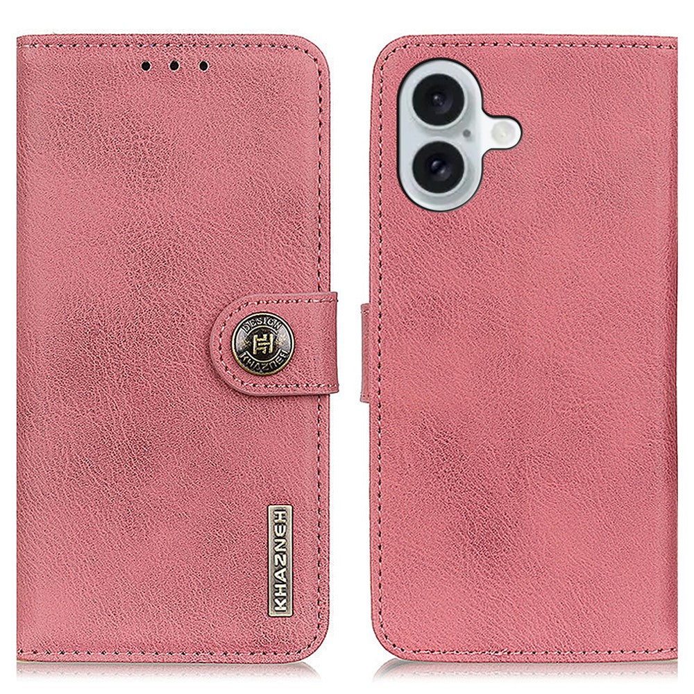 KHAZNEH For iPhone 16 Case Cowhide Texture Leather Phone Cover