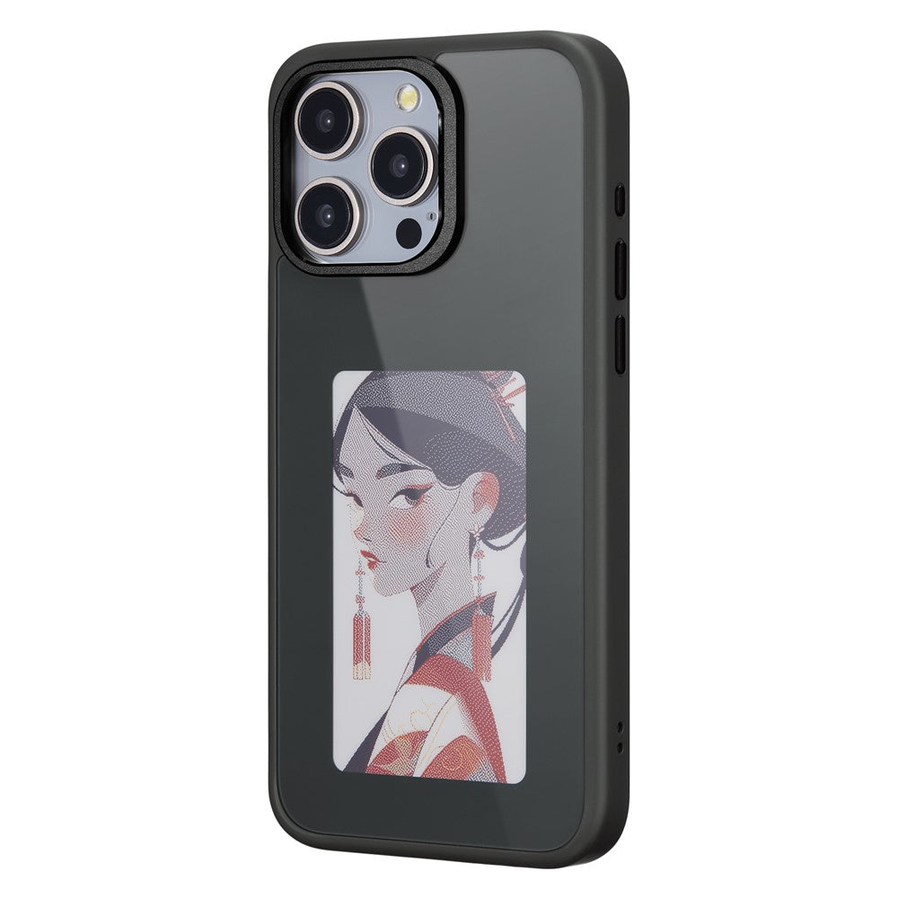 For iPhone 15 Pro Max Phone Case with E Ink Display 4-Color NFC DIY Phone Cover