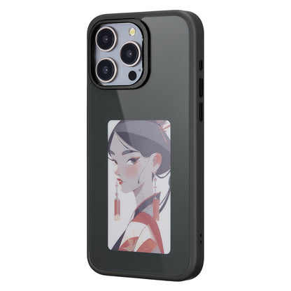 For iPhone 15 Pro Max Phone Case with E Ink Display 4-Color NFC DIY Phone Cover