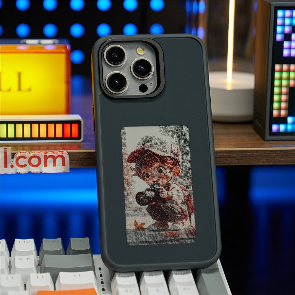 For iPhone 15 Pro Max Phone Case with E Ink Display 4-Color NFC DIY Phone Cover