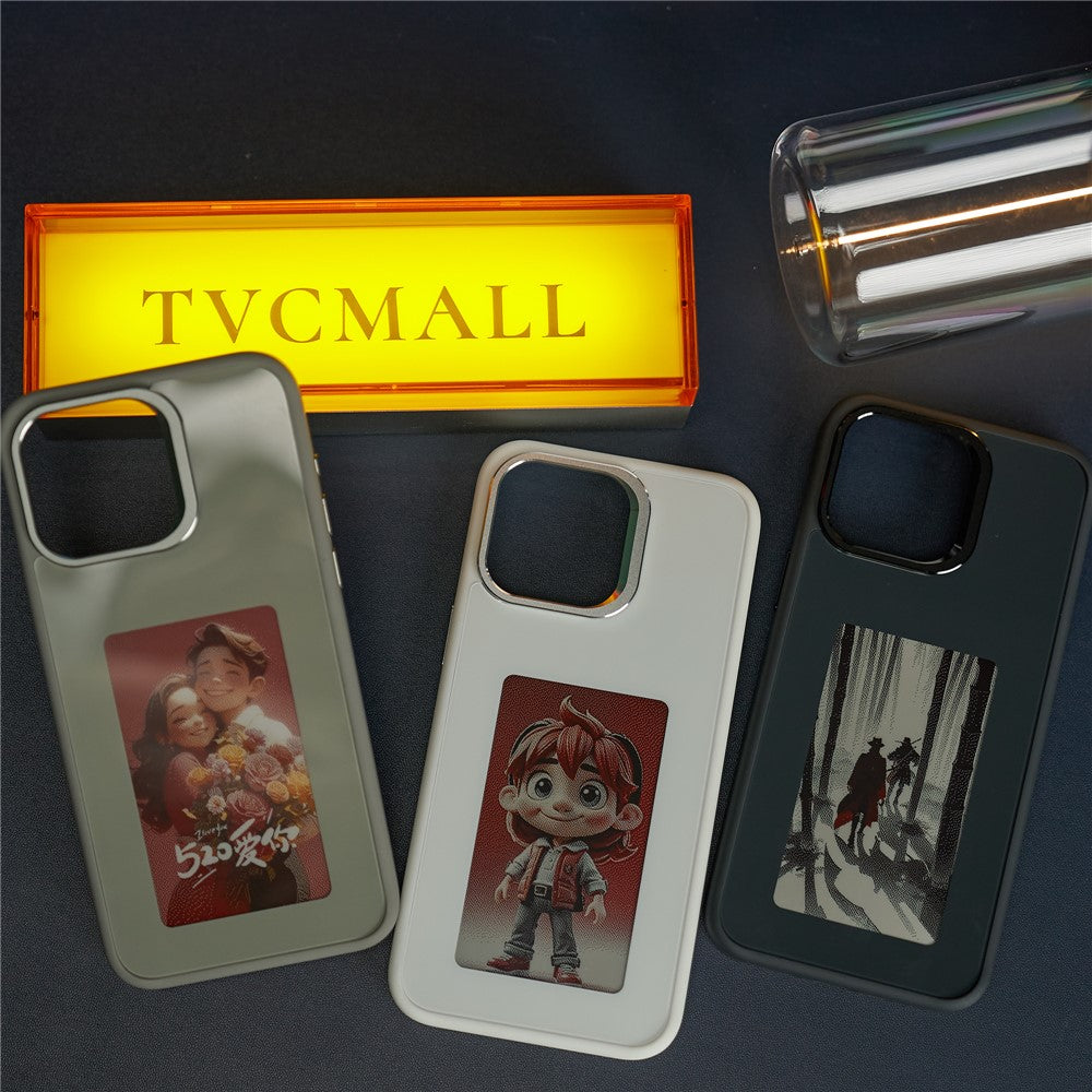 For iPhone 15 Pro Max Phone Case with E Ink Display 4-Color NFC DIY Phone Cover
