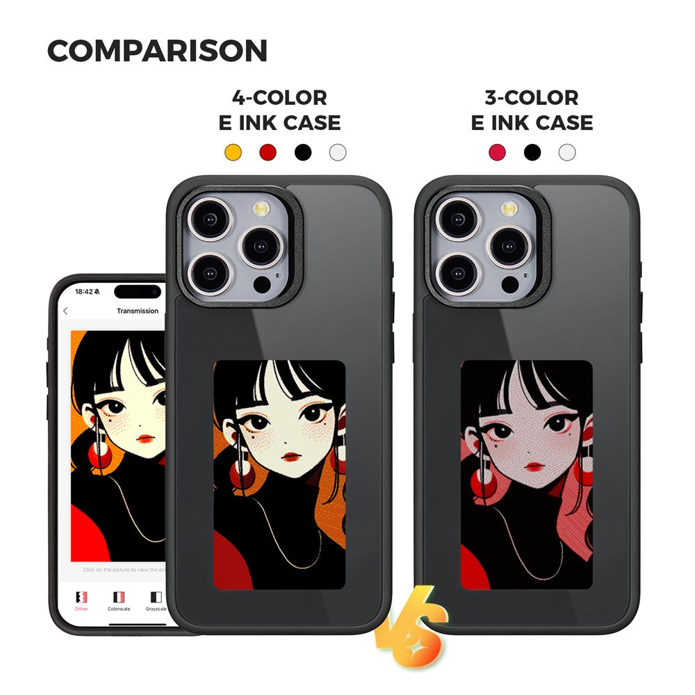For iPhone 15 Pro Max Phone Case with E Ink Display 4-Color NFC DIY Phone Cover