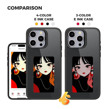 For iPhone 15 Pro Max Phone Case with E Ink Display 4-Color NFC DIY Phone Cover