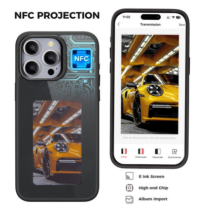 For iPhone 15 Pro Max Phone Case with E Ink Display 4-Color NFC DIY Phone Cover