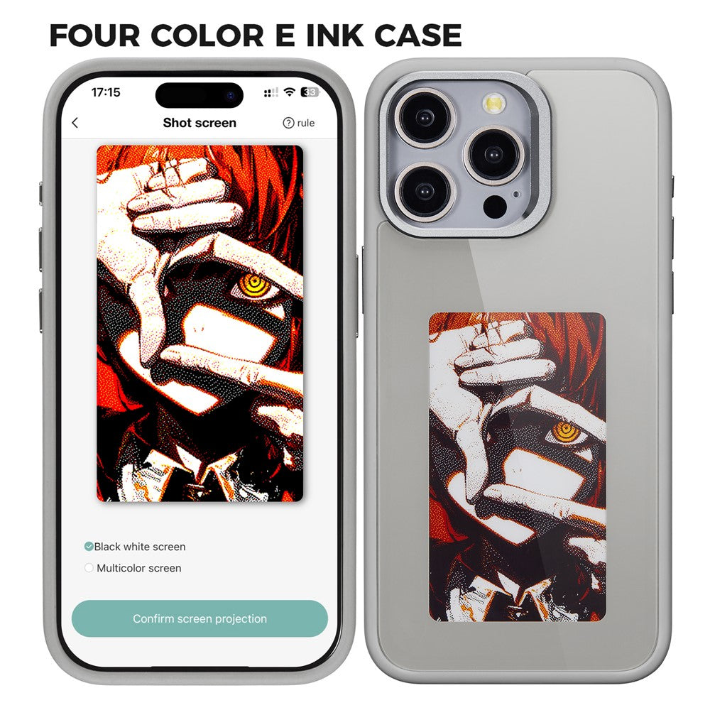 For iPhone 15 Pro Max Phone Case with E Ink Display 4-Color NFC DIY Phone Cover