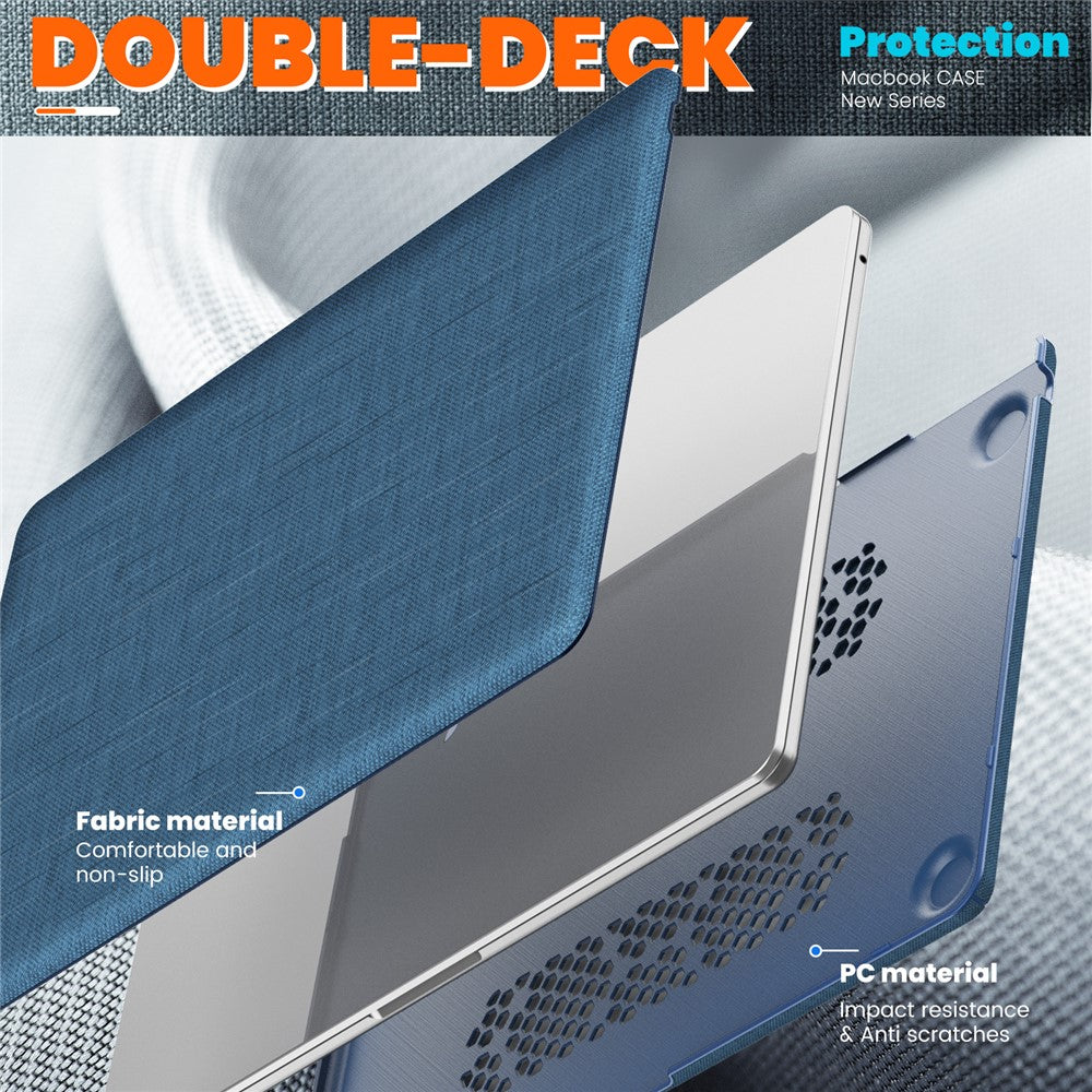For Macbook Air 15 inch (2026) A3448 / (2025) A3241 / (2024) A311 / (2023) A2941 Laptop Case Anti-Slip PC+Cloth Flip Cover