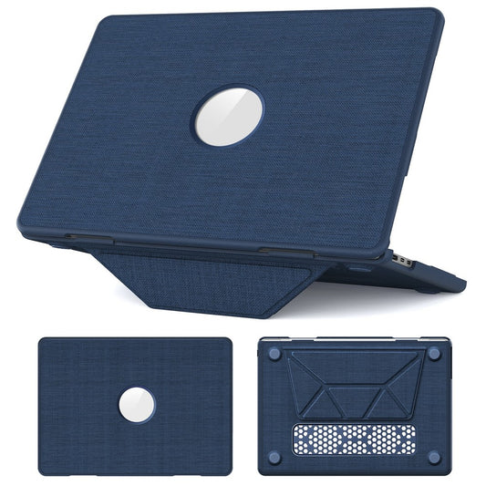 Laptop Case for MacBook Air 13 inch (2026) A3449 / (2025) A3240 / (2024) A3113 / (2022) A2681 PC TPU Cloth Shockproof Cover with Logo View / Kickstand