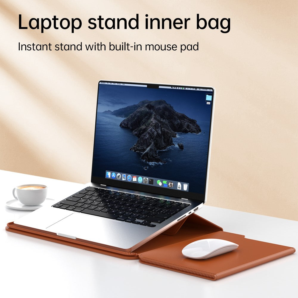 For 13 - 14 inch Laptop Sleeve with Stand PU Leather Detachable Case Protective Cover