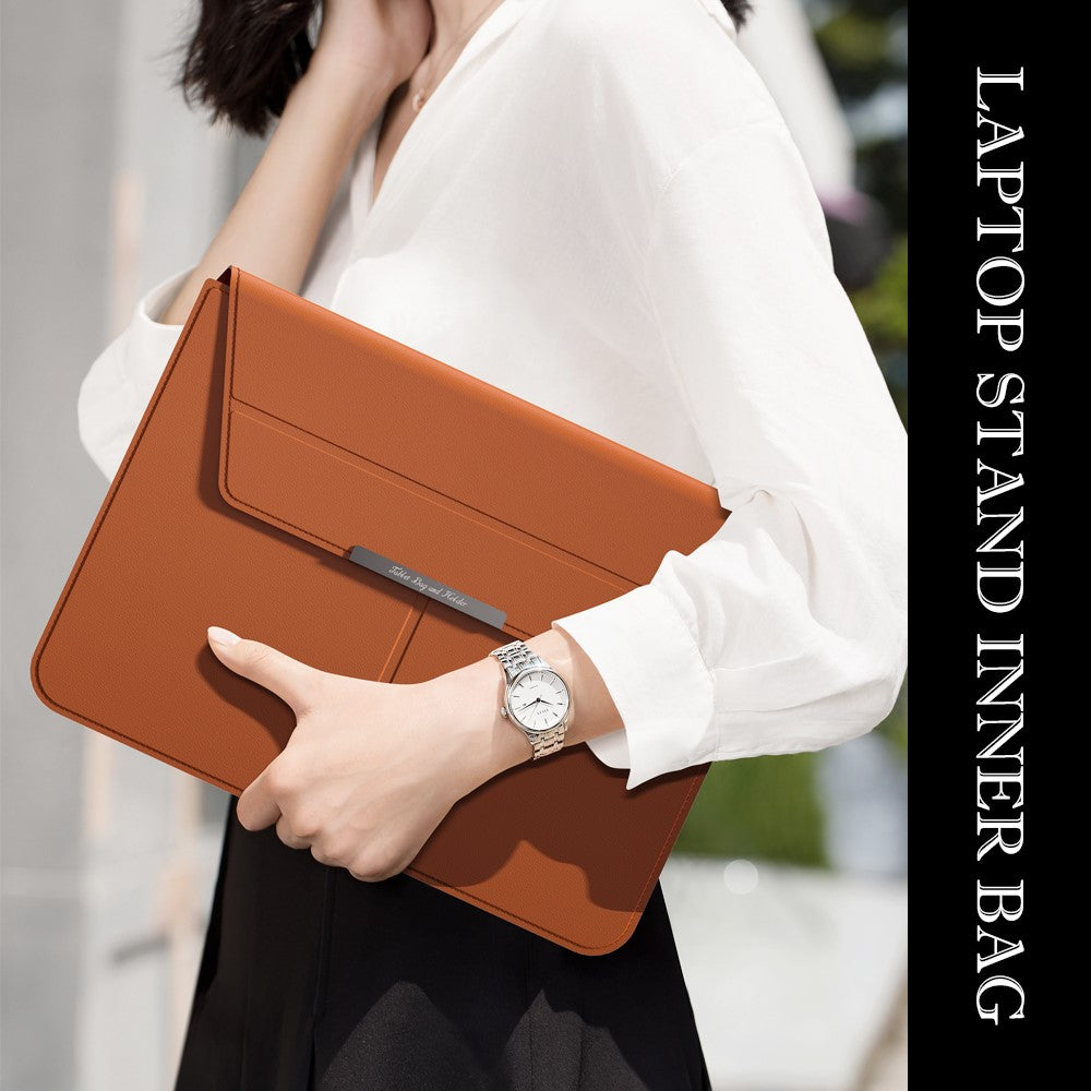 For 13 - 14 inch Laptop Sleeve with Stand PU Leather Detachable Case Protective Cover