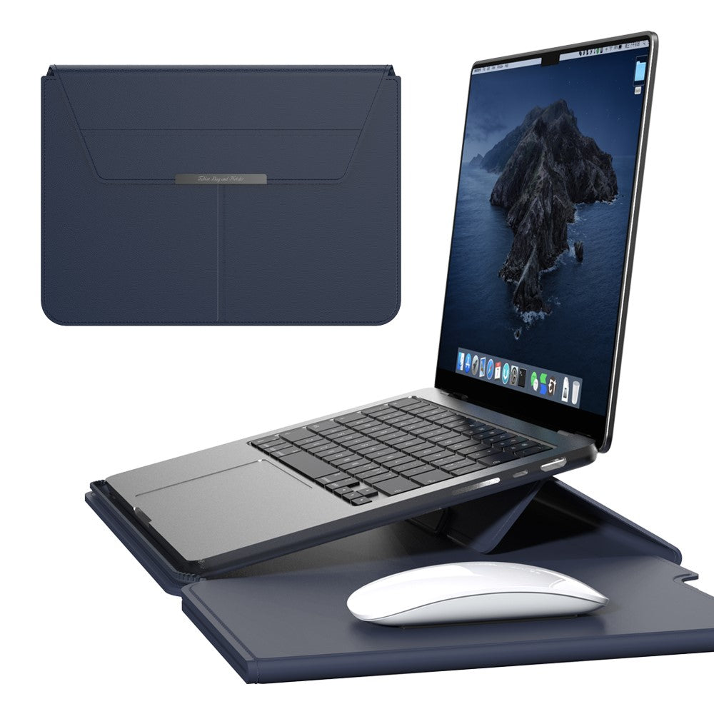 For 13 - 14 inch Laptop Sleeve with Stand PU Leather Detachable Case Protective Cover