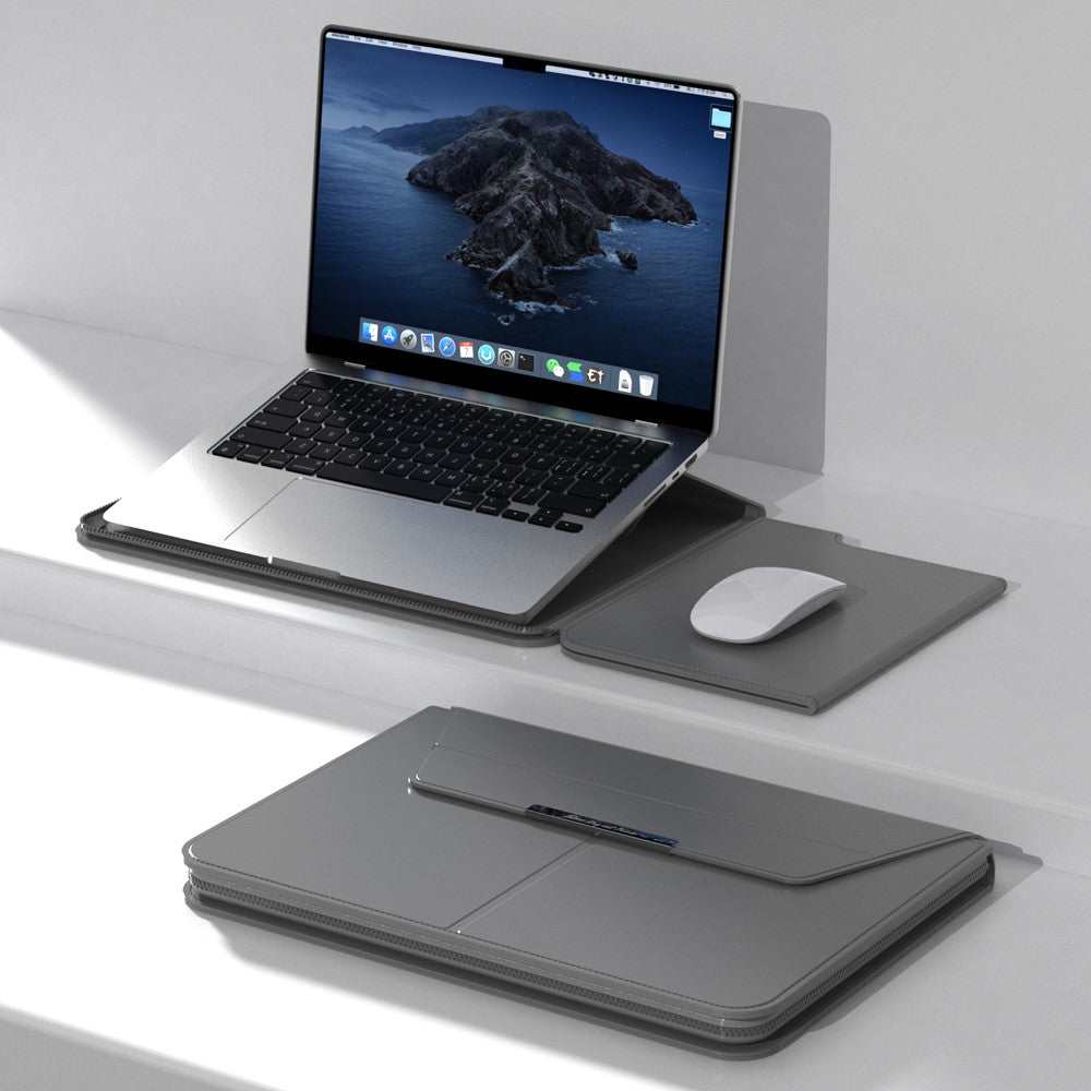 For 13 - 14 inch Laptop Sleeve with Stand PU Leather Detachable Case Protective Cover