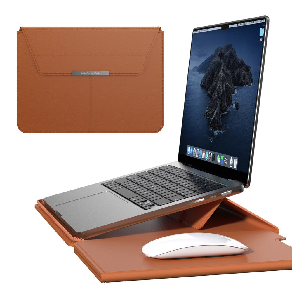 For 15 - 15.6 inch Laptop Sleeve with Stand PU Leather Detachable Case Protective Cover