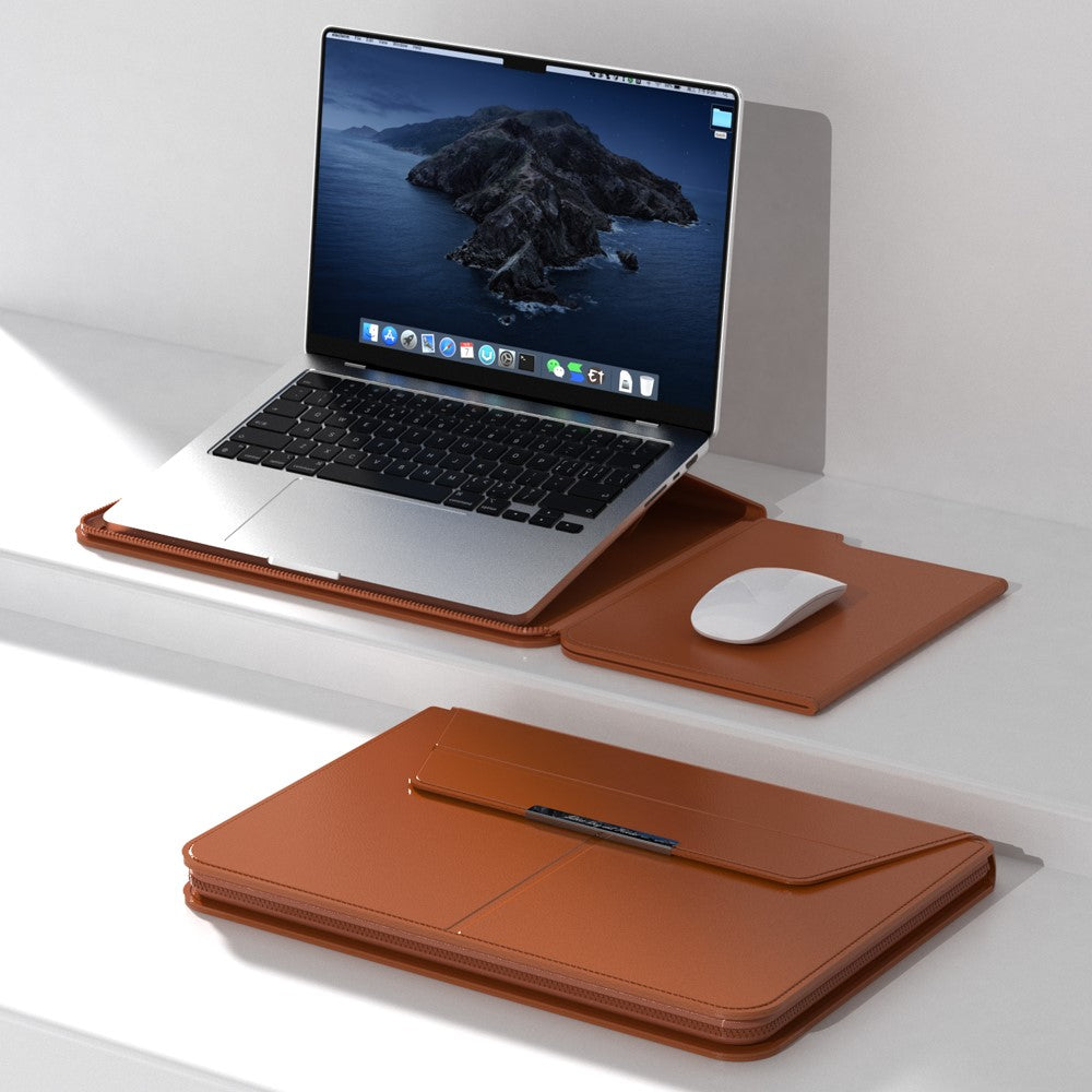 For 15 - 15.6 inch Laptop Sleeve with Stand PU Leather Detachable Case Protective Cover