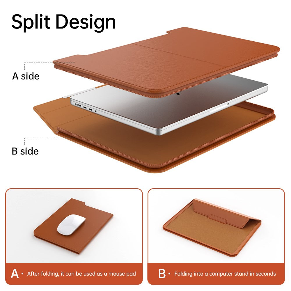 For 15 - 15.6 inch Laptop Sleeve with Stand PU Leather Detachable Case Protective Cover