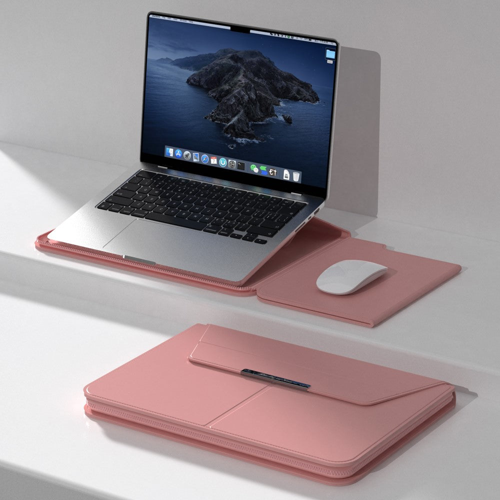 For 15 - 15.6 inch Laptop Sleeve with Stand PU Leather Detachable Case Protective Cover