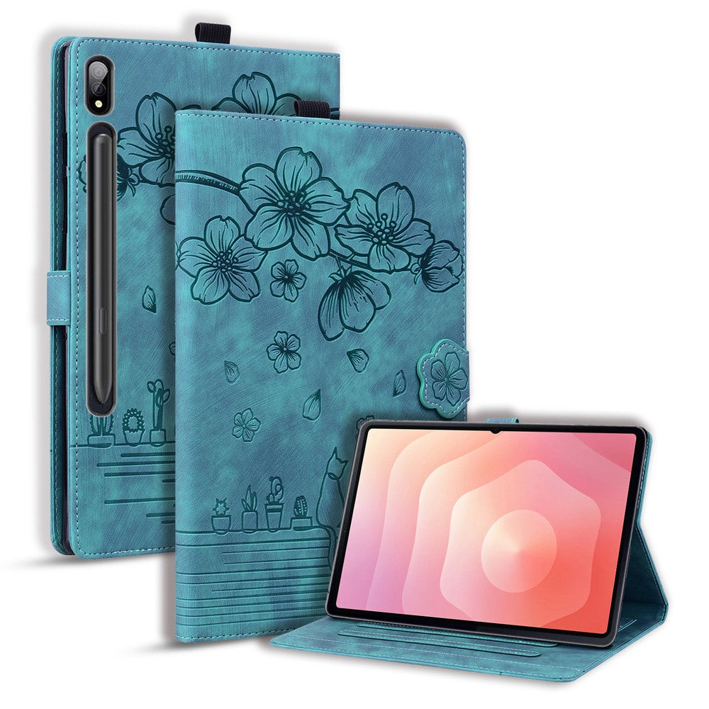 For Samsung Galaxy Tab S11 Ultra Case Card Slots Leather Tablet Stand Folio Cover Flower Cat