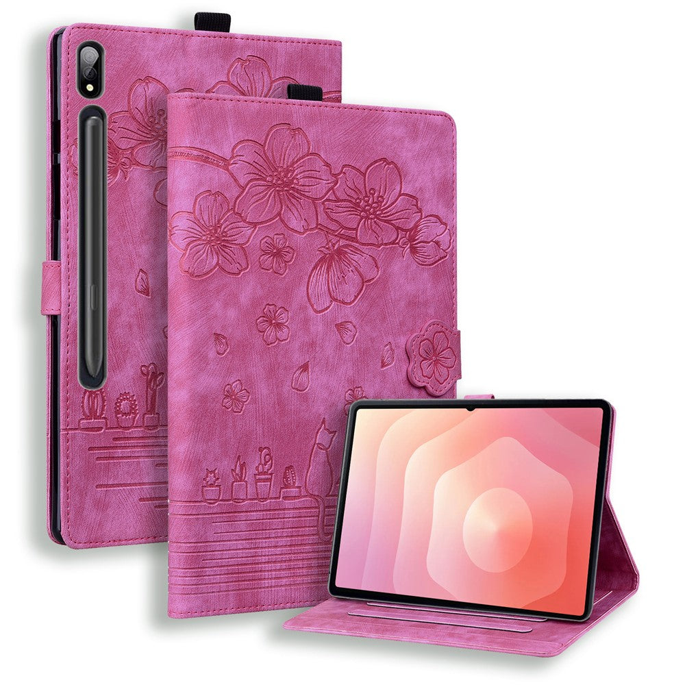For Samsung Galaxy Tab S11 Ultra Case Card Slots Leather Tablet Stand Folio Cover Flower Cat