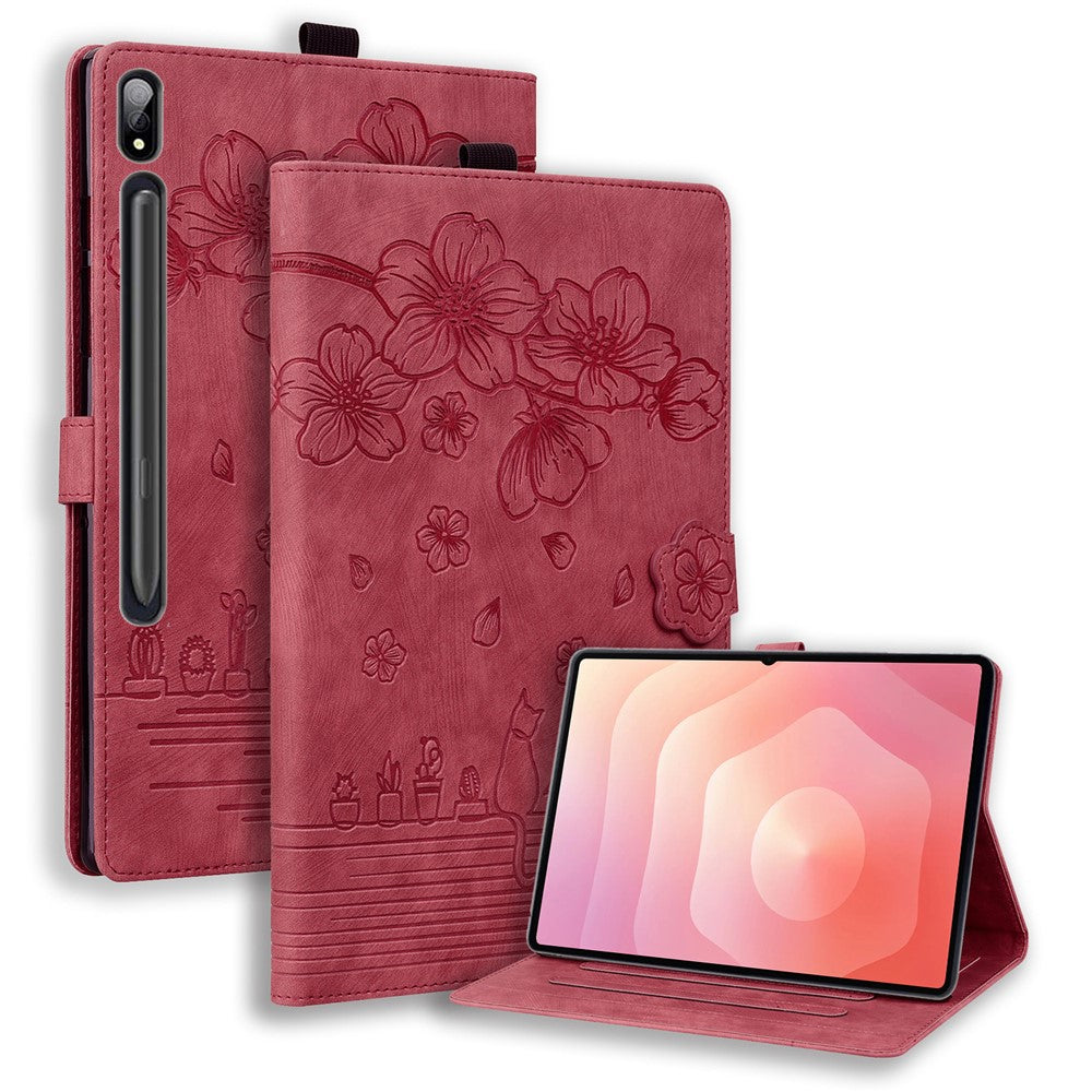 For Samsung Galaxy Tab S11 Ultra Case Card Slots Leather Tablet Stand Folio Cover Flower Cat